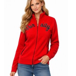 BE RIGHT BACK ATHLETIC Varsity  Red Full Zip Fleece Jacket XL
